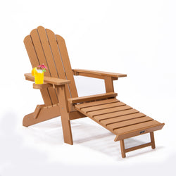 TALE Folding Adirondack Chair With Pullout Ottoman With Cup Holder, Oaversized, Poly Lumber,  For Patio Deck Garden, Backyard Furniture, Easy To Install,.Banned From Selling On Amazon