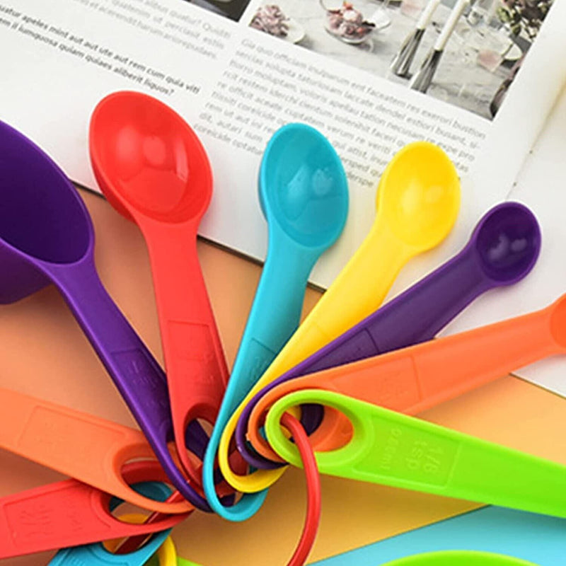 Multi-Color Measuring Cups And Spoons 12 Piece Set Plastic Cooking Kitchen Tools